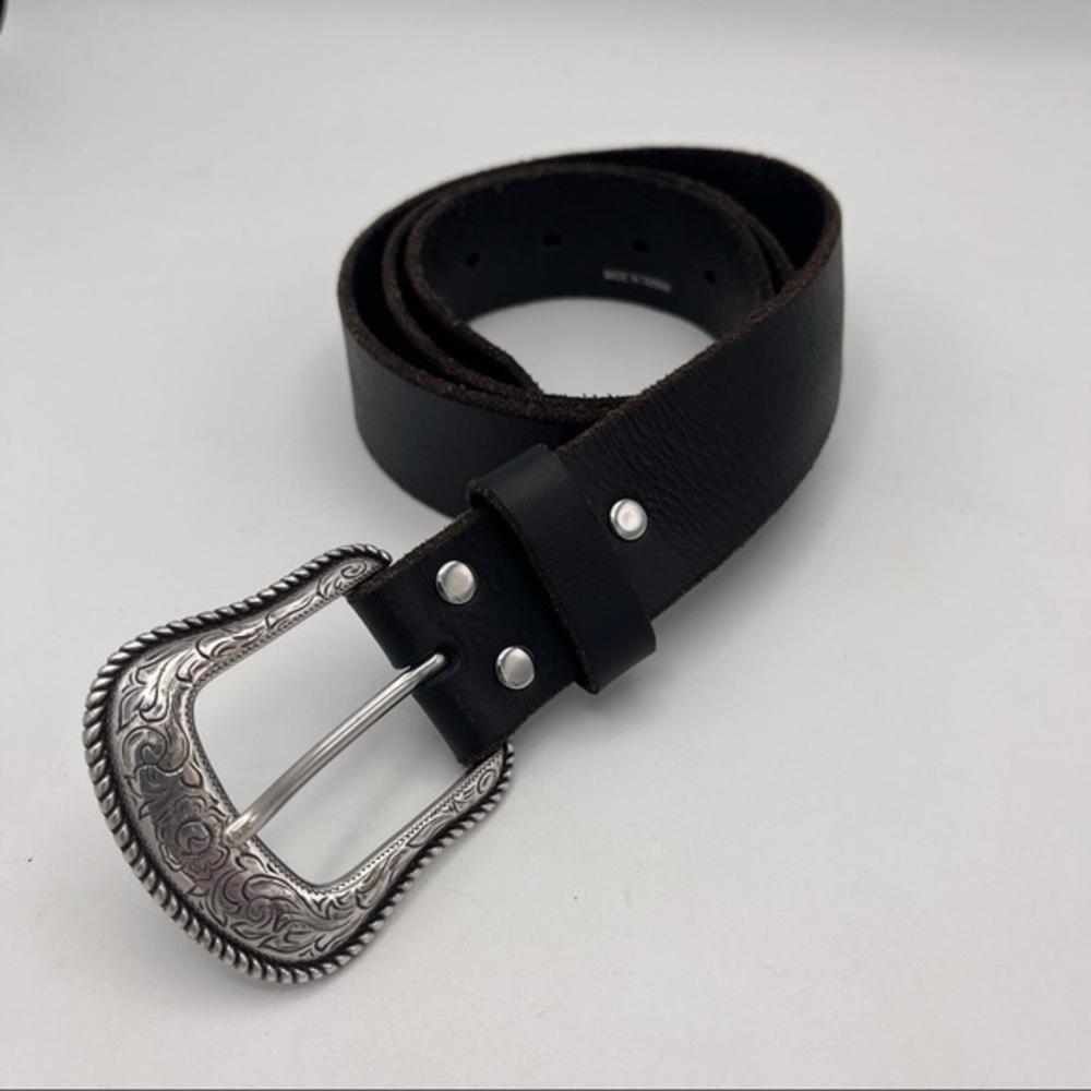 Nocona Classic Black Leather Silver Buckle Western Belt Size M